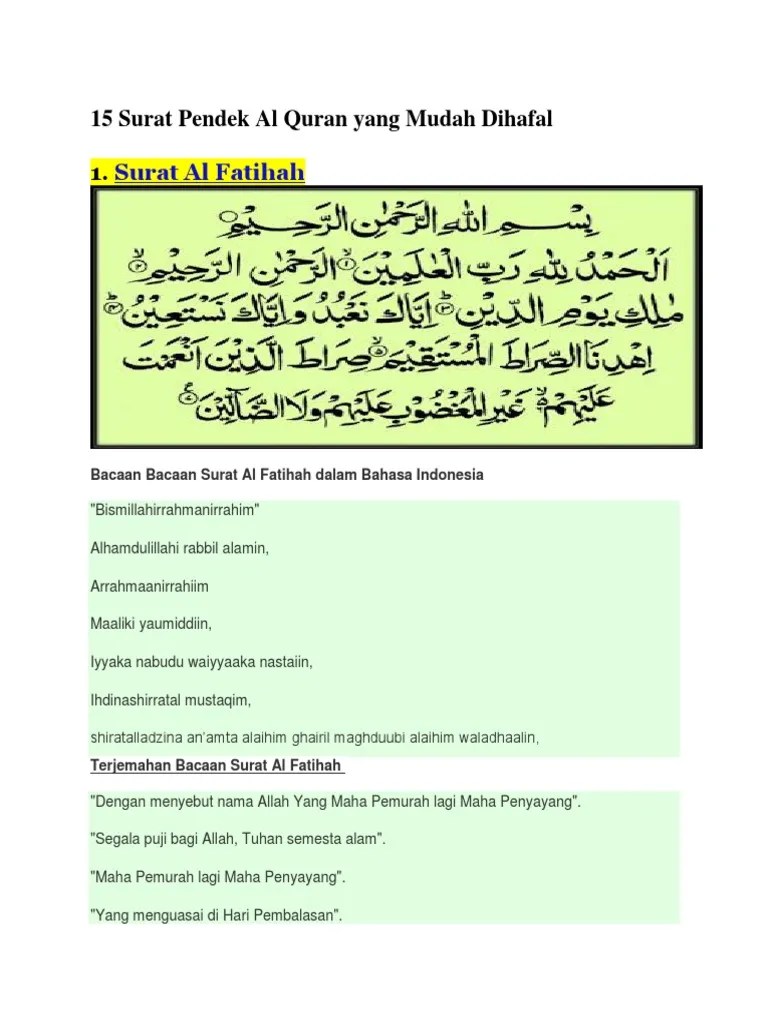 15 Surat Pendek Al Quran Yang Mudah Dihafal | PDF