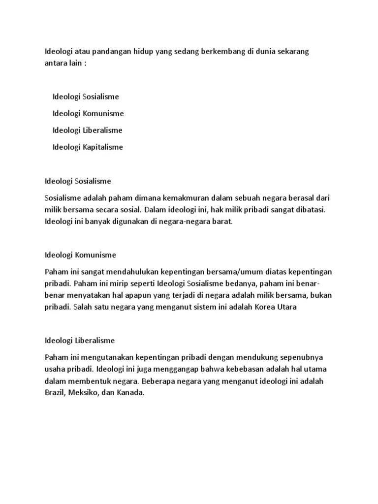 Ideologi Atau Pandangan Hidup Yang Sedang Berkembang Di Dunia Sekarang  Antara Lain | PDF