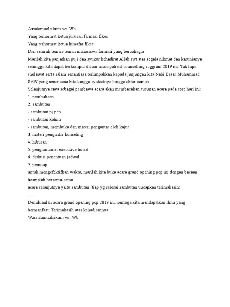 Teks MC Grand Opening PCP | PDF