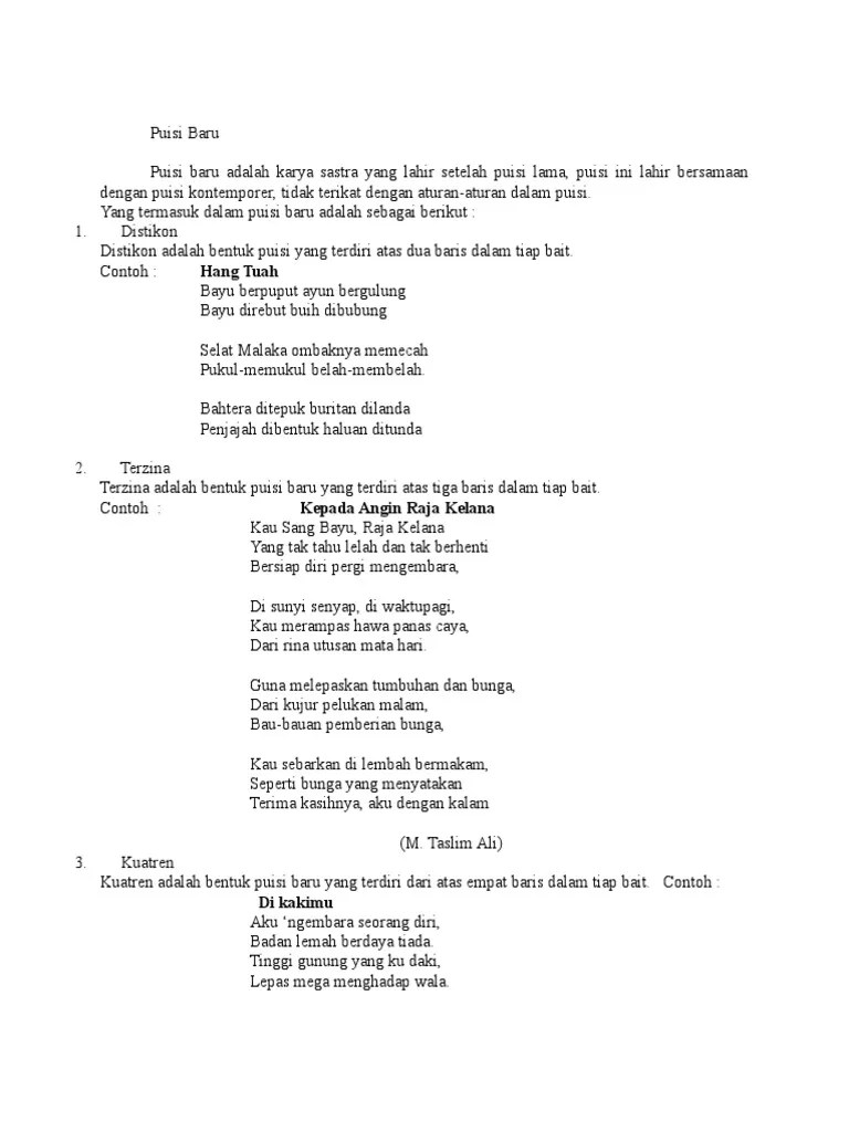 Dibuat atas dasar kemauan sang pengarang puisi (penulis). Puisi Baru Pdf