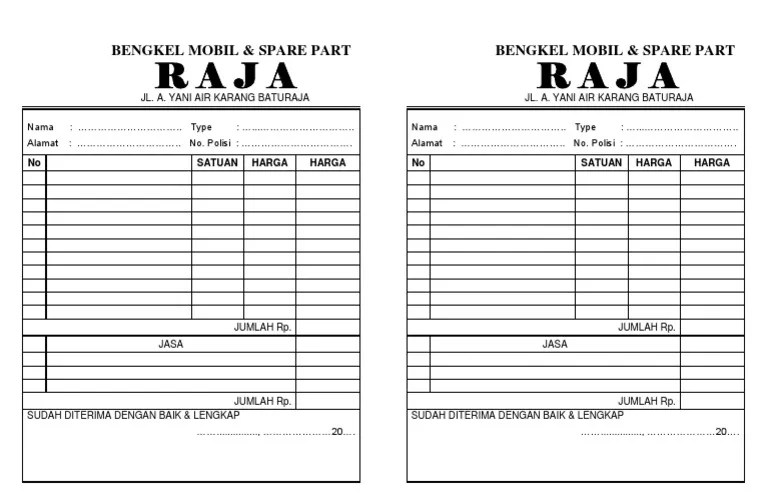 Contoh invoice bengkel mobil contoh tin cute766. Bengkel Mobil Raja Contoh Nota Pdf