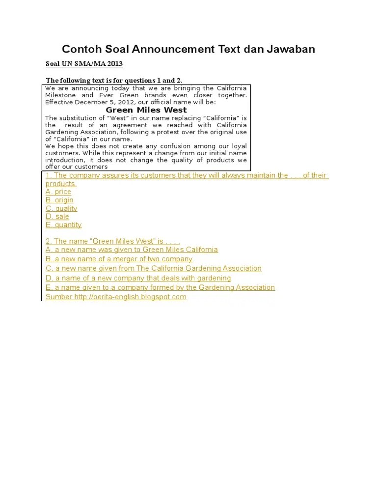 Contoh soal expressing wishes dan jawabannya. Contoh Soal Announcement Text Dan Jawaban Pdf