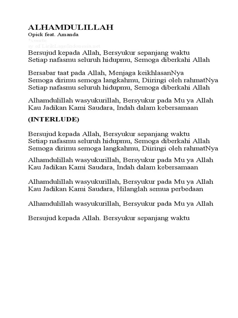 Lirik Lagu Alhamdulillah | PDF