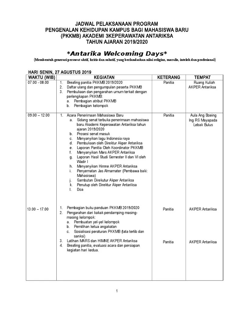 Susunan Acara PKKMB 2019 | PDF