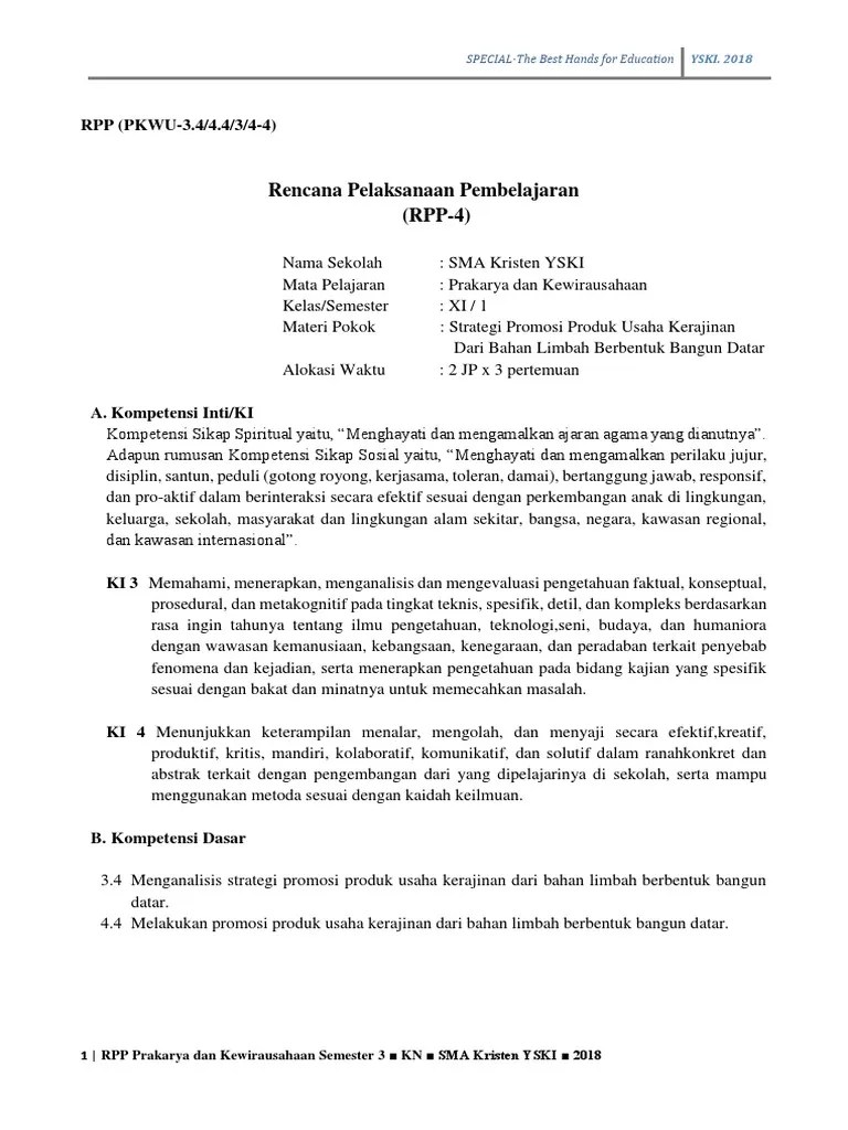 Kompetensi inti ki dan kompetensi dasar kd. Rpp Xi Kerajinan Kd 3 4 Pdf