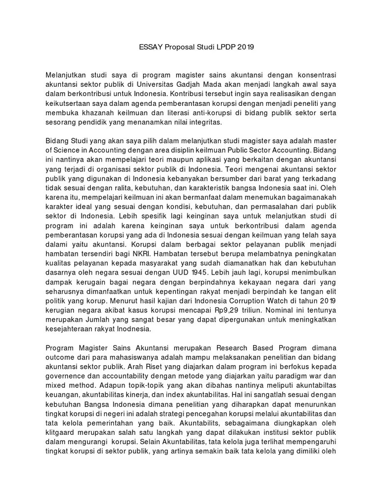 Essay proposal studi lpdp 2019. Proposal Studi Lpdp Pdf