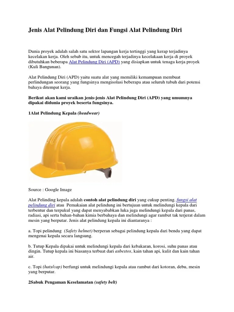 Jenis Alat Pelindung Diri Dan Fungsi Alat Pelindung Diri