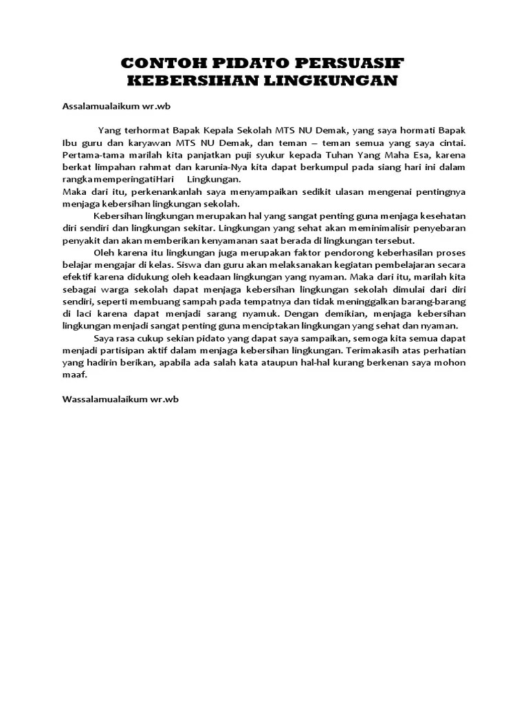 Contoh Pidato Persuasif Singkat Tentang Kebersihan Lingkungan Sekolah