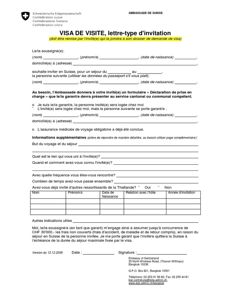 Lettre d'invitation de visa pour la france. Visa De Visite Lettre Type D Invitation Schengen Pdf Visa Document