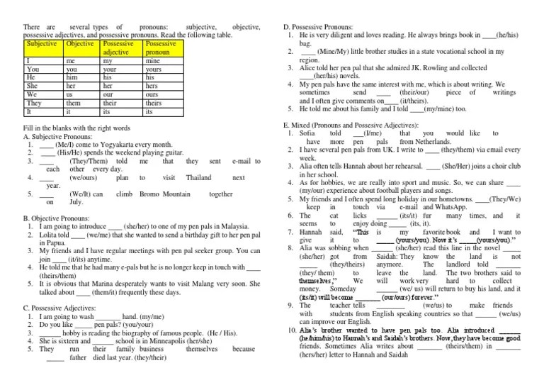 Pronouns Task B Ing X Wajib | PDF | Pronoun | Linguistic Typology
