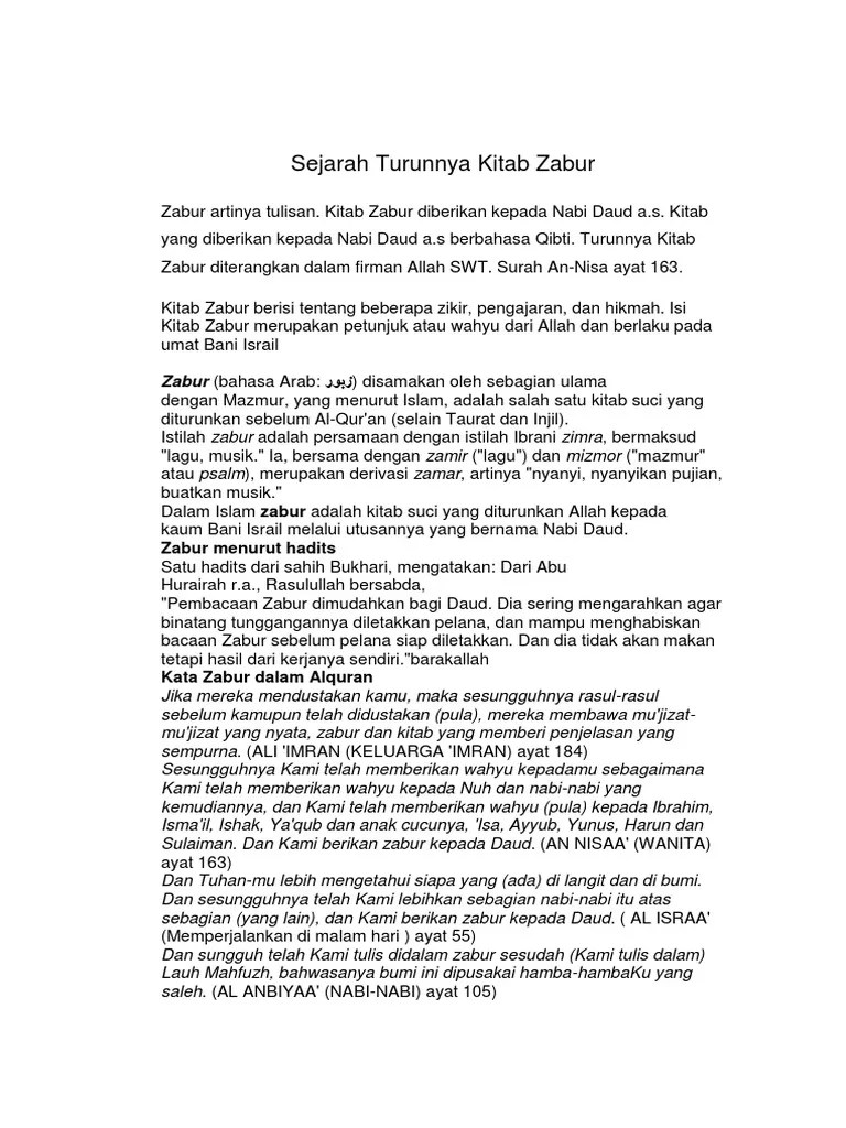 Sejarah Turunnya Kitab Zabur | PDF