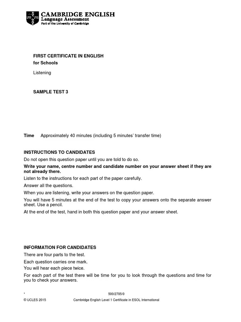 Cambridge English First Fs Sample Paper 3 Listening v2 | Actor | Question