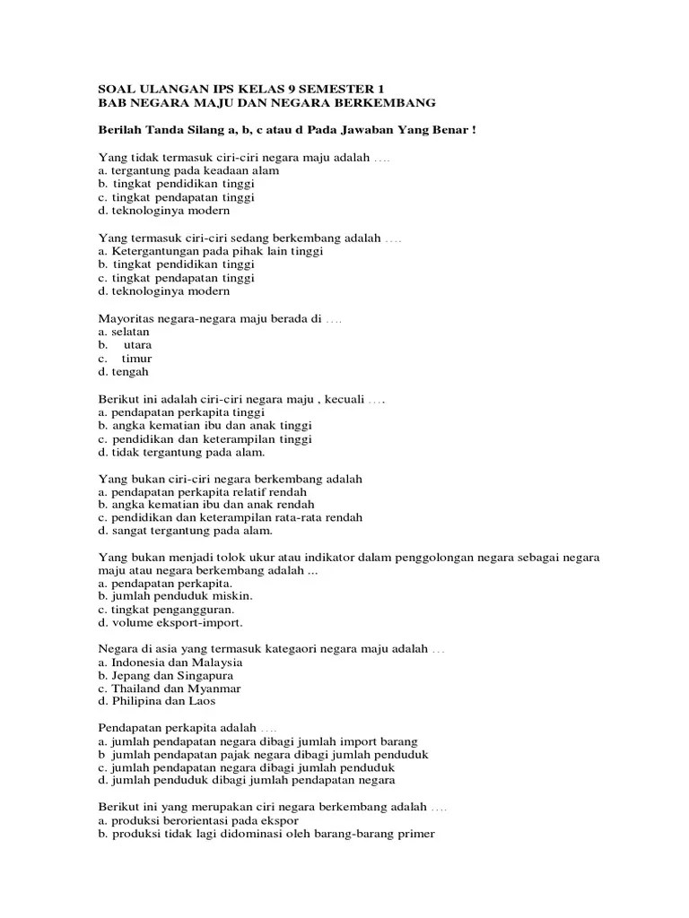 Soal Ulangan Harian Negara Maju Dan Berkembang | PDF