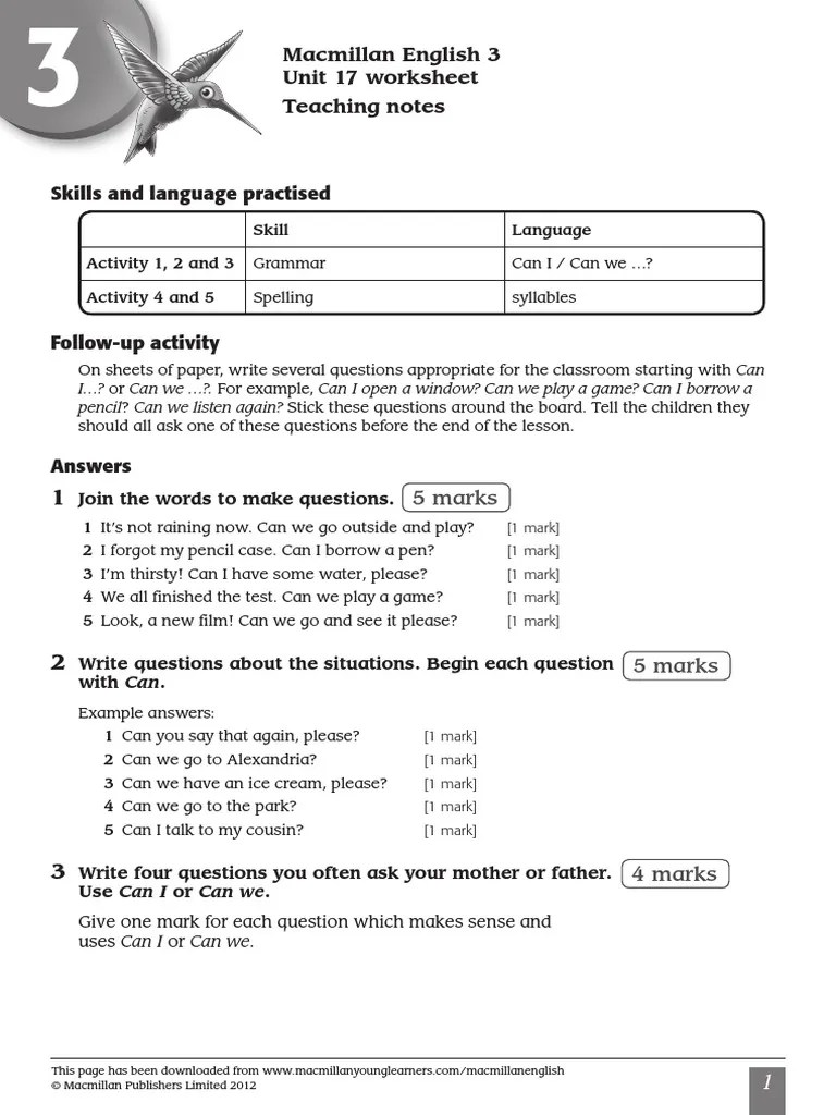 macmillan english 3 unit 17 worksheet teaching notes 5 marks pdf human communication cognitive science