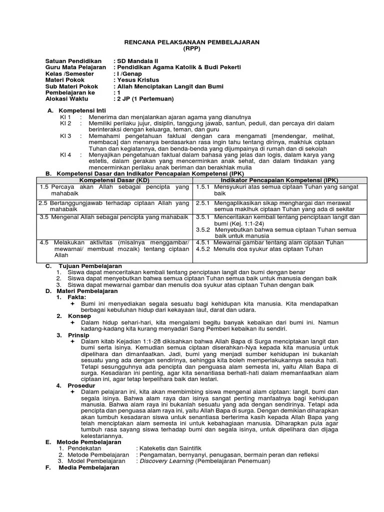 Rpp 1 lembar daring mata pelajaran agama katolik smp kls7 semester 1&2. Rpp Agama Katolik Smp 2010