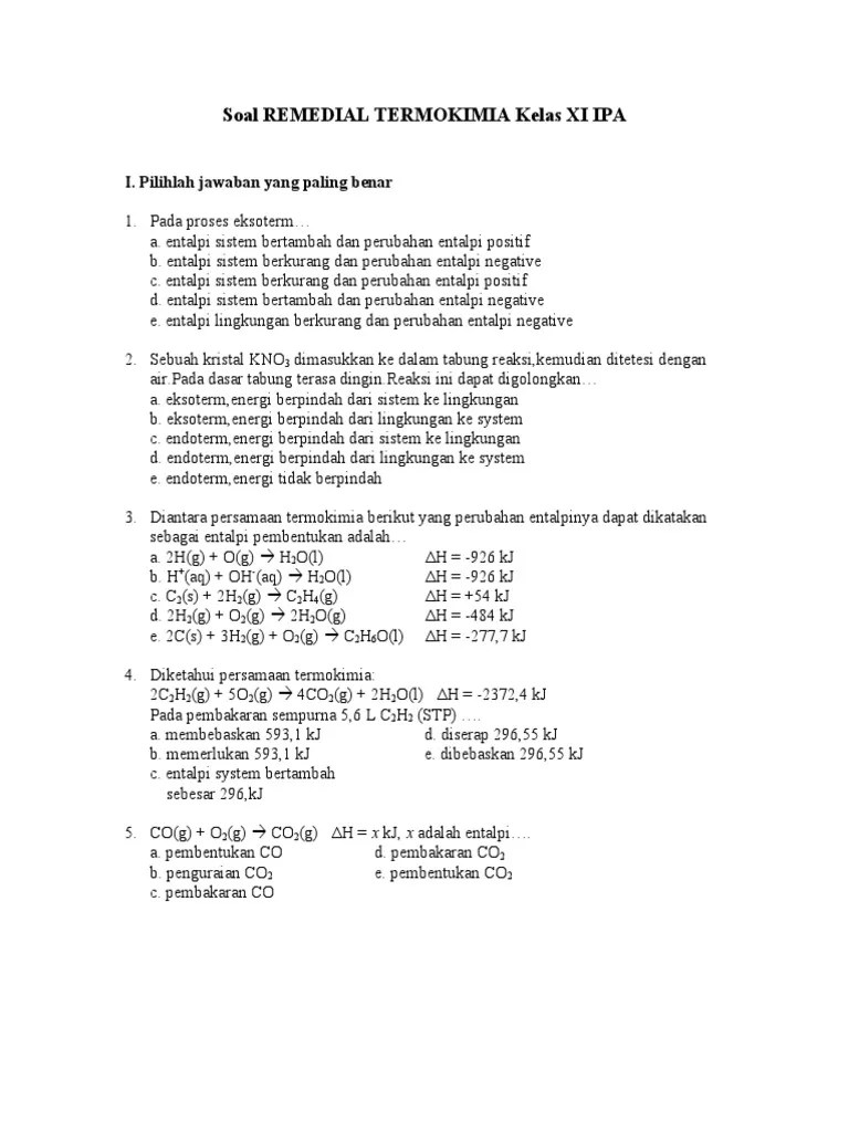 Contoh soal termokimia pembahasan jawaban kelas 11 soal essay termokimia. Soal Ulangan Mid Semester Kelas Xi Ipa Pdf