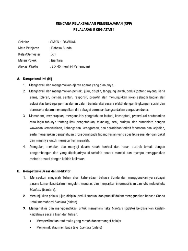 RPP Bahasa Sunda Kelas X | PDF