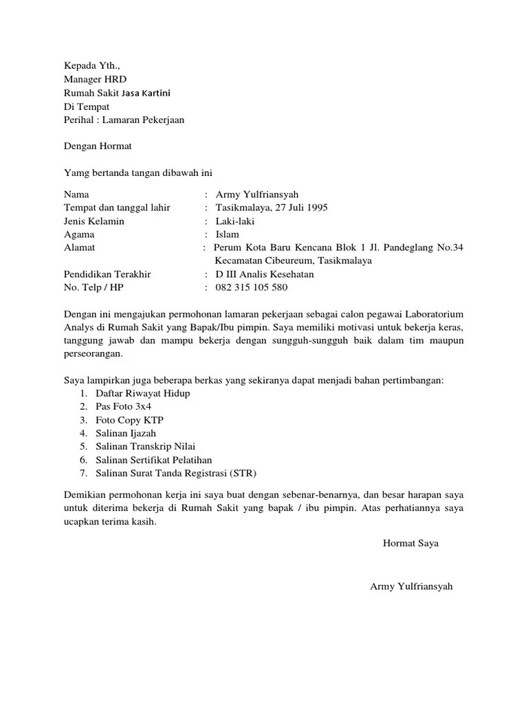 26.04.2021 · contoh surat keterangan kerja. Lamaran Pekerjaan Rs Jasa Kartini Pdf