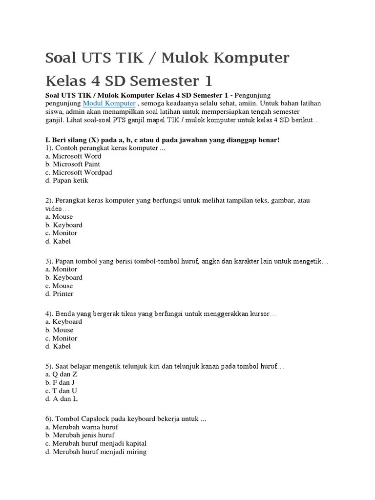Soal uas tik kelas 7 semester 1 dan jawabannya doc. Soal Tik Tentang Email Kelas 9 Jawabanku Id