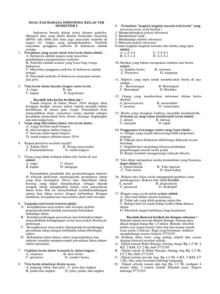 Dalam teks iklan haruslah dibuat semenarik mungkin,. Soal Bahasa Indonesia Pdf