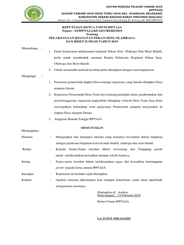 Contoh SK Kepanitian Anak Soleh Tawabi Jaya