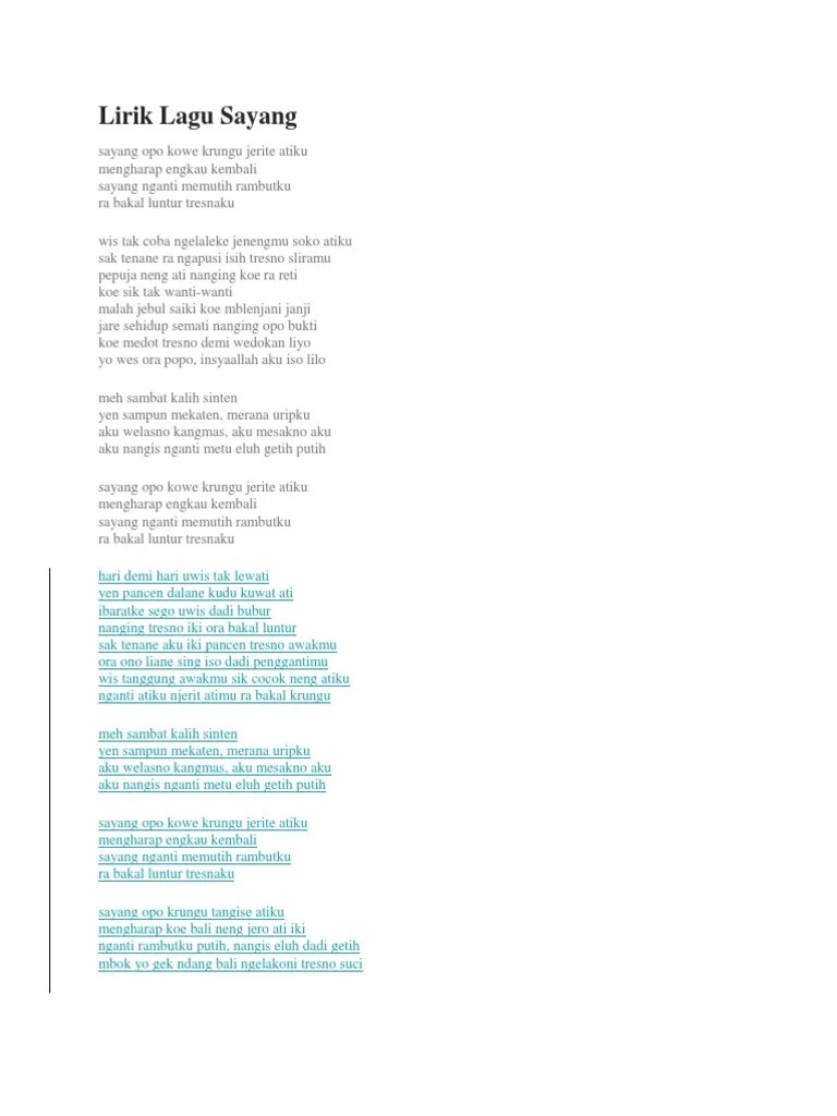 Lirik Lagu Sayang | PDF