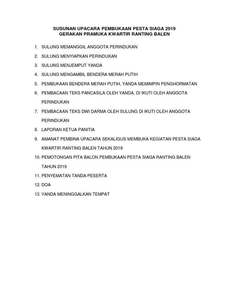 Susunan Upacara Pembukaan Pesta Siaga 2019 | PDF