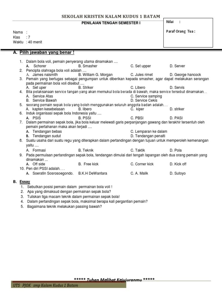 Soal Dan Jawaban Bola Voli Essay