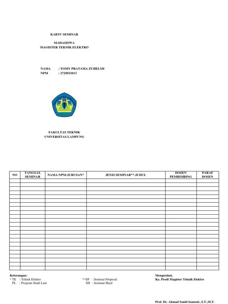 Lembar penguji/pembahas seminar hasil skripsi;. Kartu Seminar Pdf