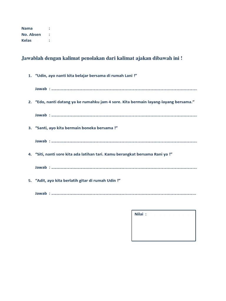 Latihan Soal Kalimat Penolakan Tema 1 - Subtem 4 - Pemb 4 - KLS II