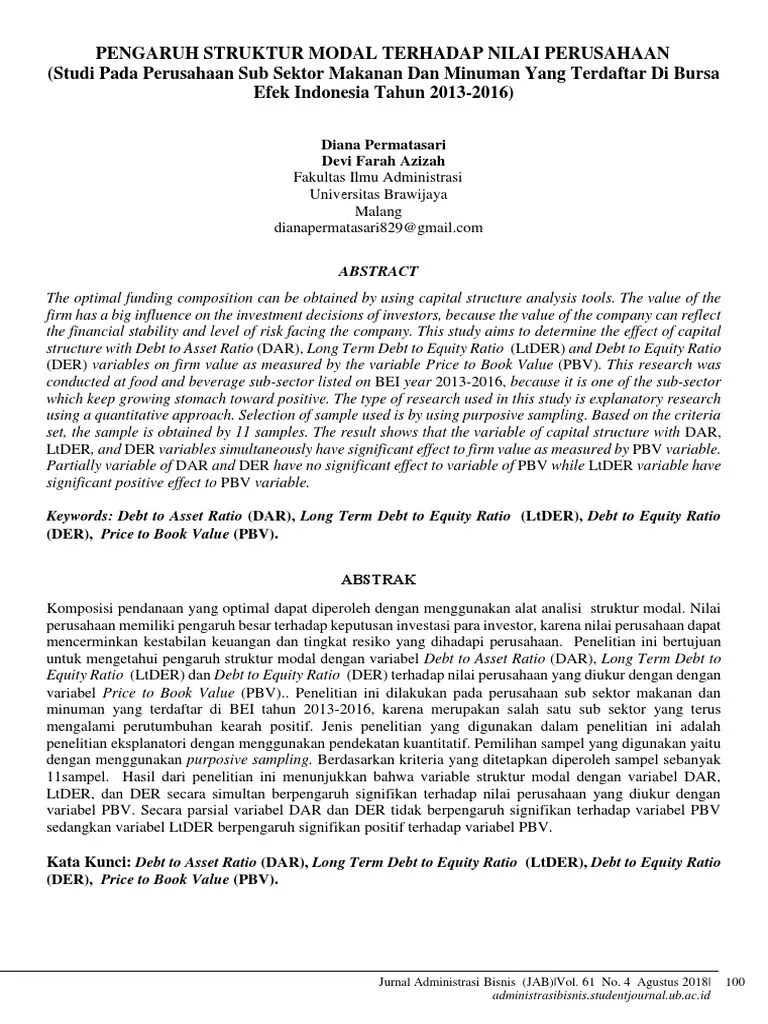 Pengaruh Struktur Modal Terhadap Nilai Perusahaan | PDF | Struktur Modal |  Korporasi