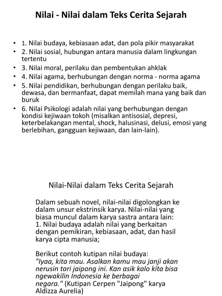 Pengertian tersebut, refleksi yang dimaksud. Nilai Nilai Yang Terkandung Dalam Teks Novel Sejarah Pdf