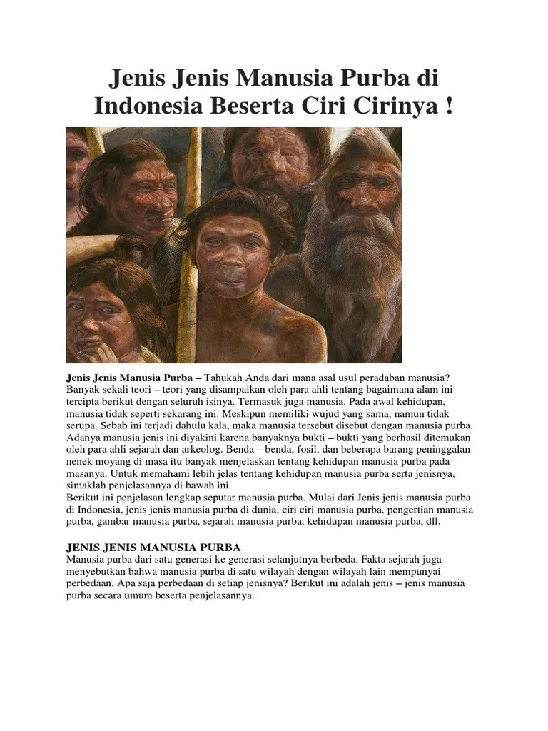 Jenis Jenis Manusia Purba Di Indonesia Beserta Ciri Cirinya | PDF