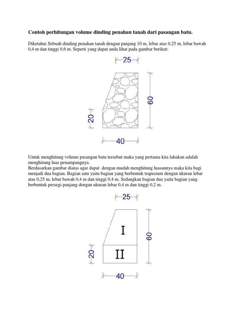 Contoh Perhitungan Volume Dinding Penahan Tanah Dari Pasangan Batu | PDF