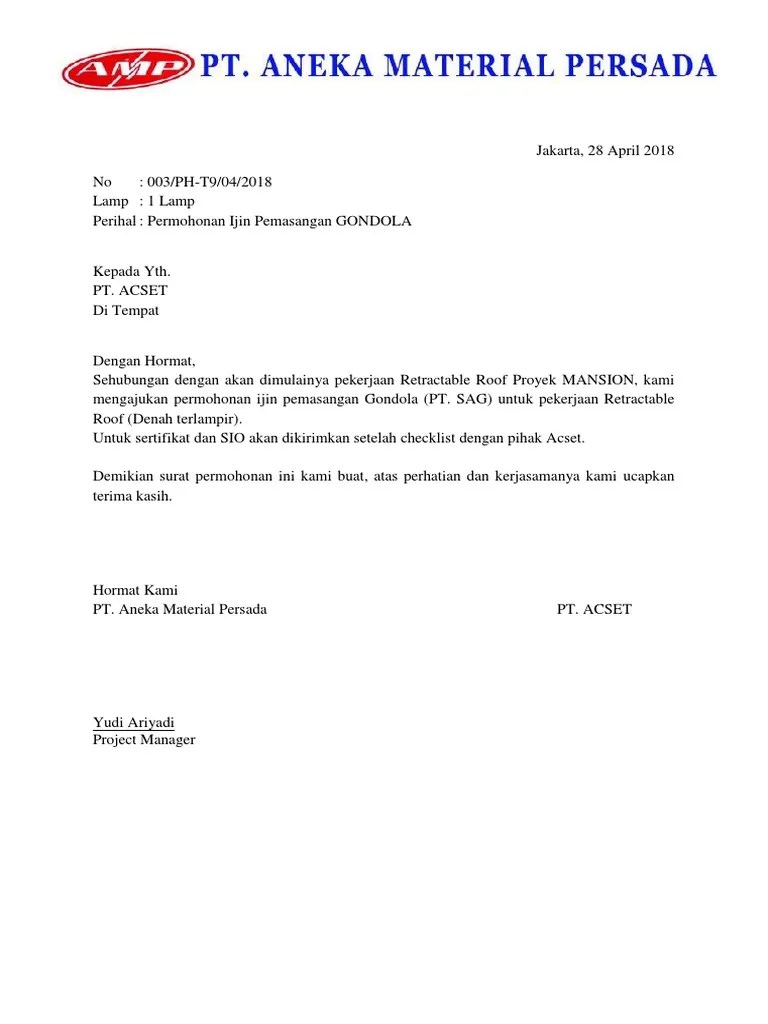 Surat Ijin Pemasangan Gondola .. | PDF