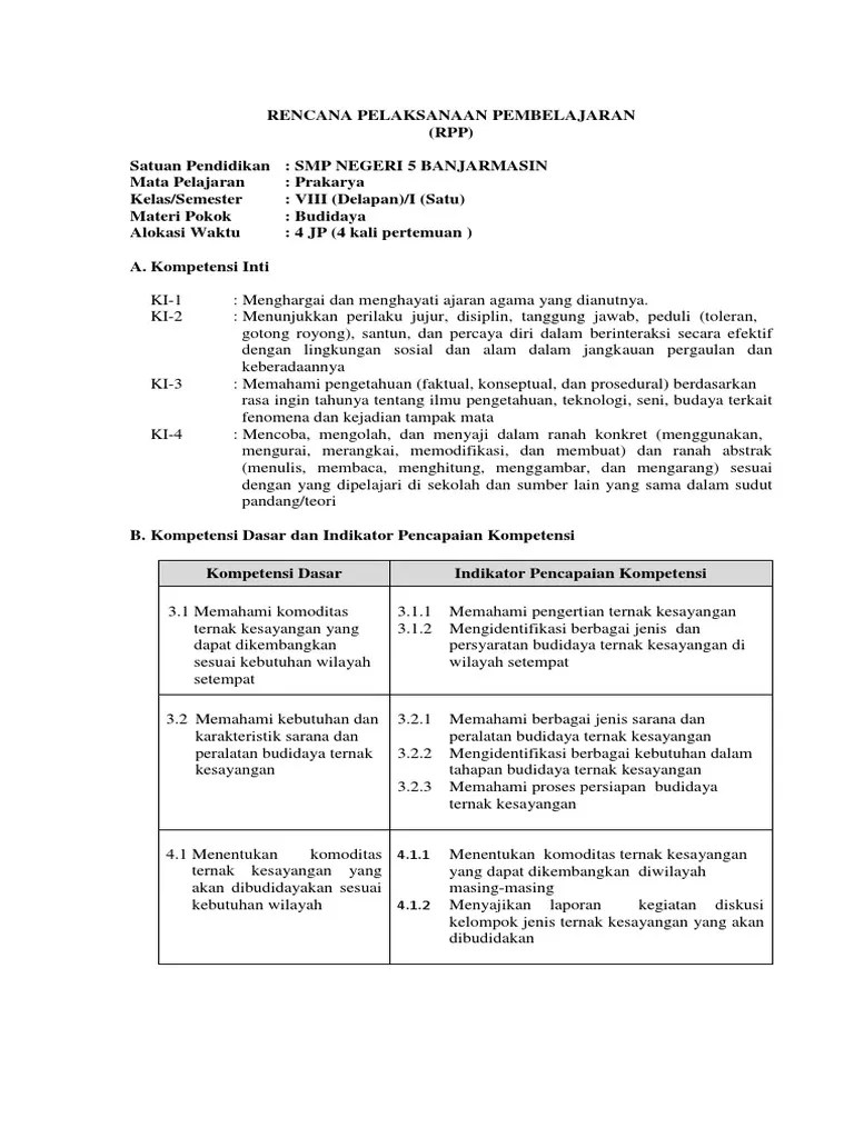 RPP Budidaya Ternak Kesayangan | PDF