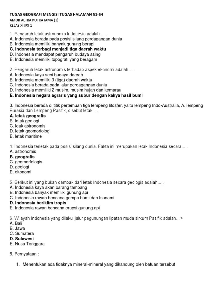 Berdasarkan letak astronomis indonesia termasuk ke dalam wilayah iklim…. Tugas Geografi Mengisi Tugas Halaman 51 Pdf