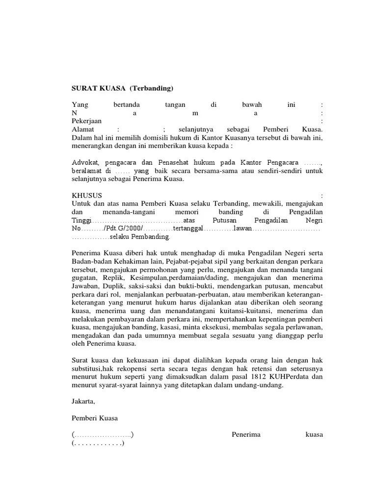 Gambar terkait dengan surat kuasa substitusi adalah. Surat Kuasa Terbanding
