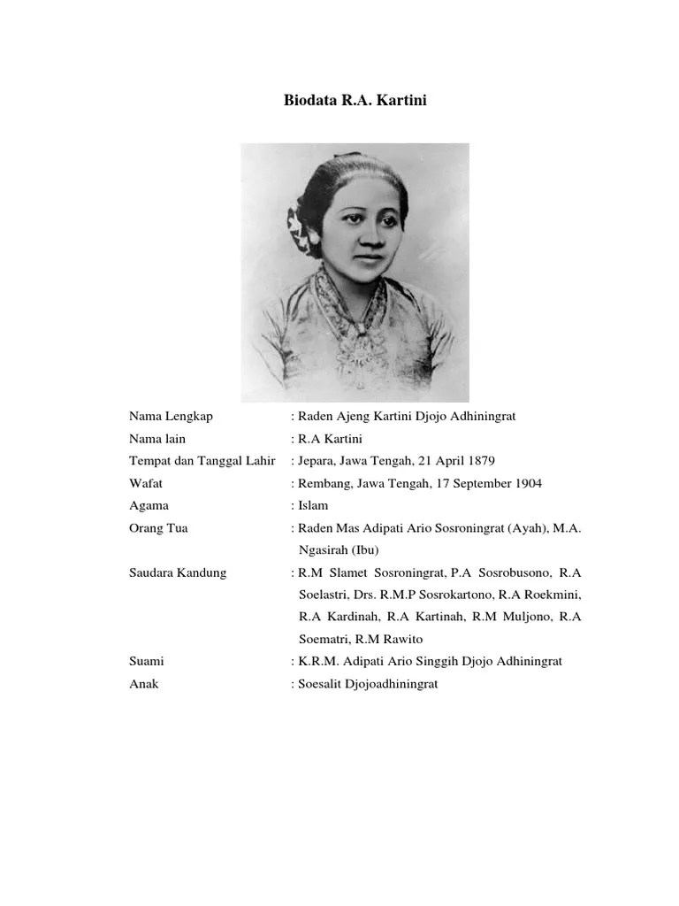 Biodata &amp; Biografi RA Kartini | PDF