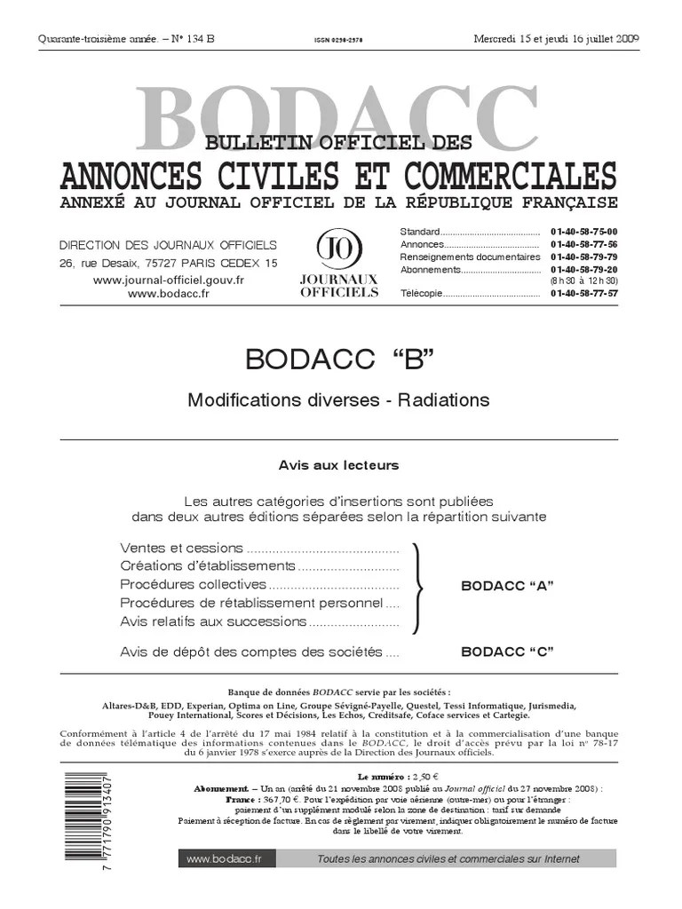 BODACC-B 20090134 0001 p000 | PDF | Commerce | Business