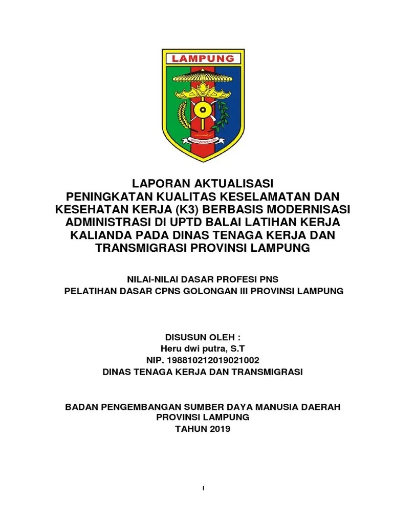 Sepinggan baru no.31a, balikpapan selatan instansi dinas tenaga kerja & transmigrasi. Laporan Aktualisasi Contohh Pdf