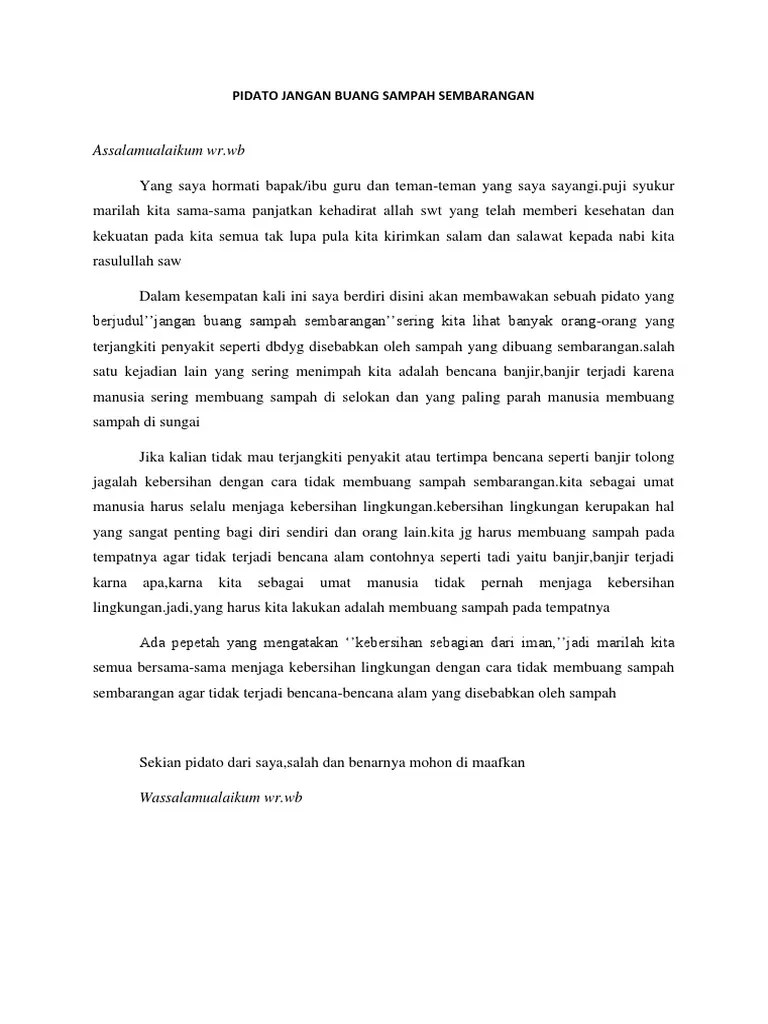 Pidato Jangan Buang Sampah Sembarangan Putri | PDF