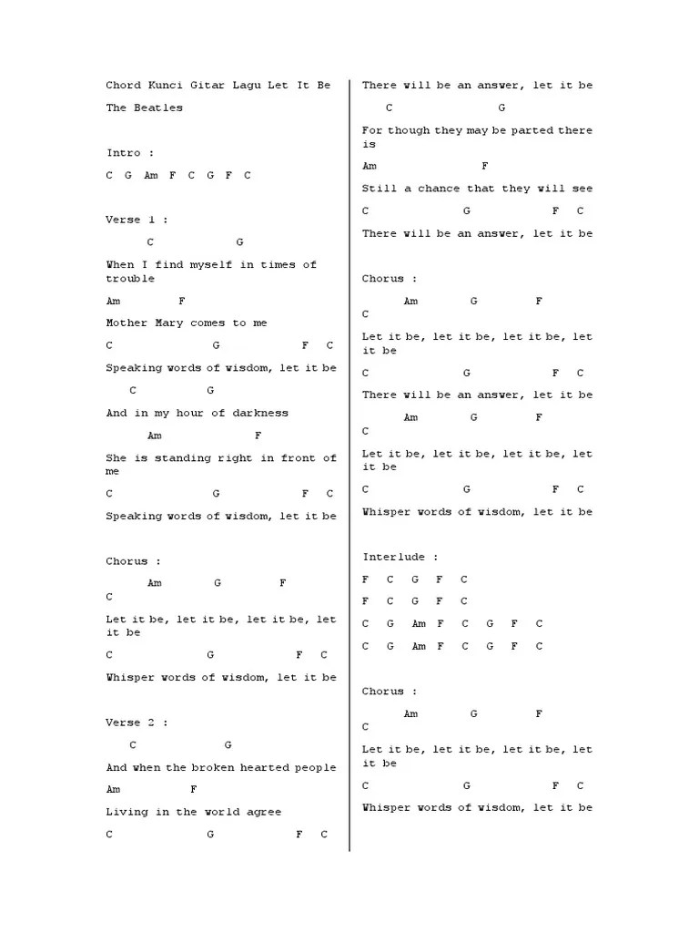 Chord Kunci Gitar Lagu Let It Be | PDF | Song Structure | Songs