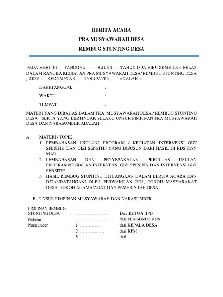 Berita Acara Rembug Stunting Desa | PDF