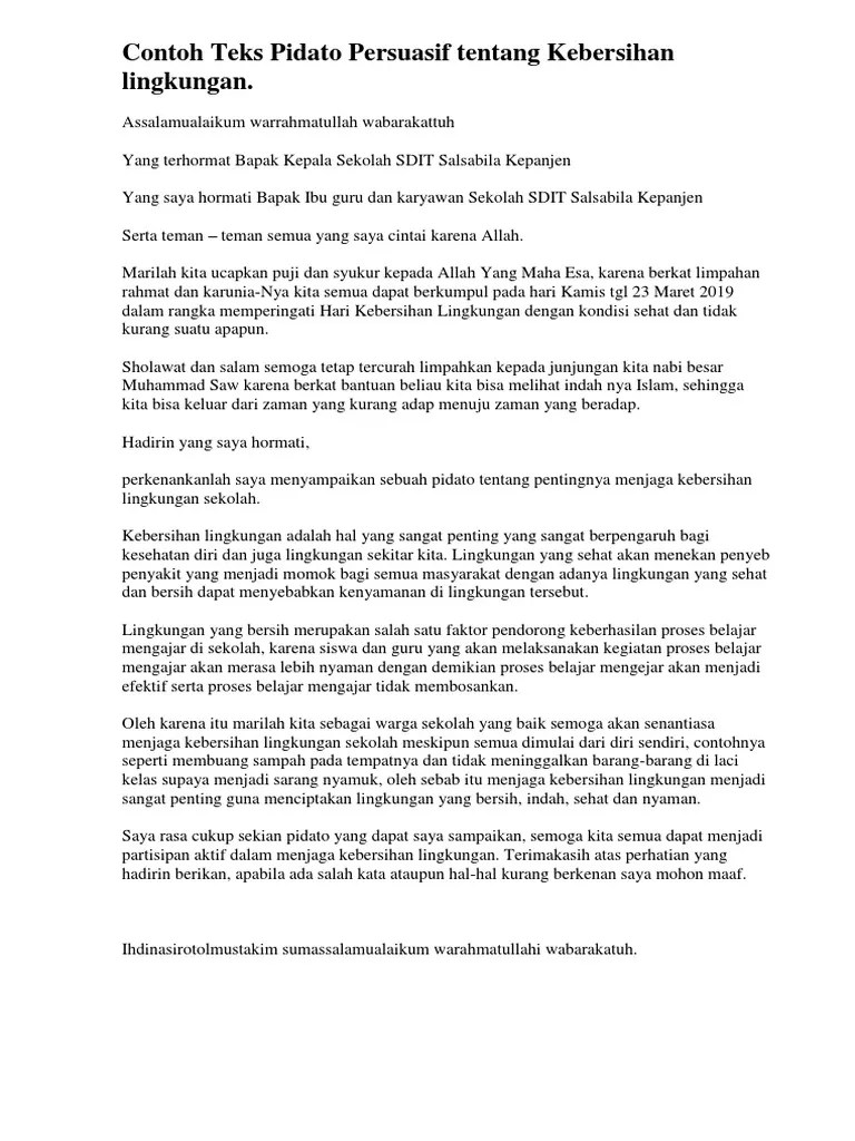 Contoh teks pidato persuasif tentang lingkungan di sekolah. Contoh Teks Pidato Persuasif Pdf