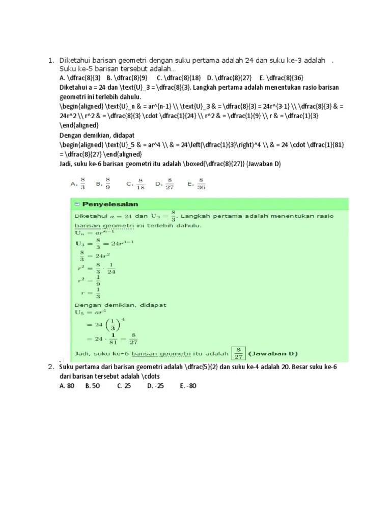 Diketahui Barisan Geometri Dengan Suku Pertama Adalah 24 Dan Suku Ke | PDF