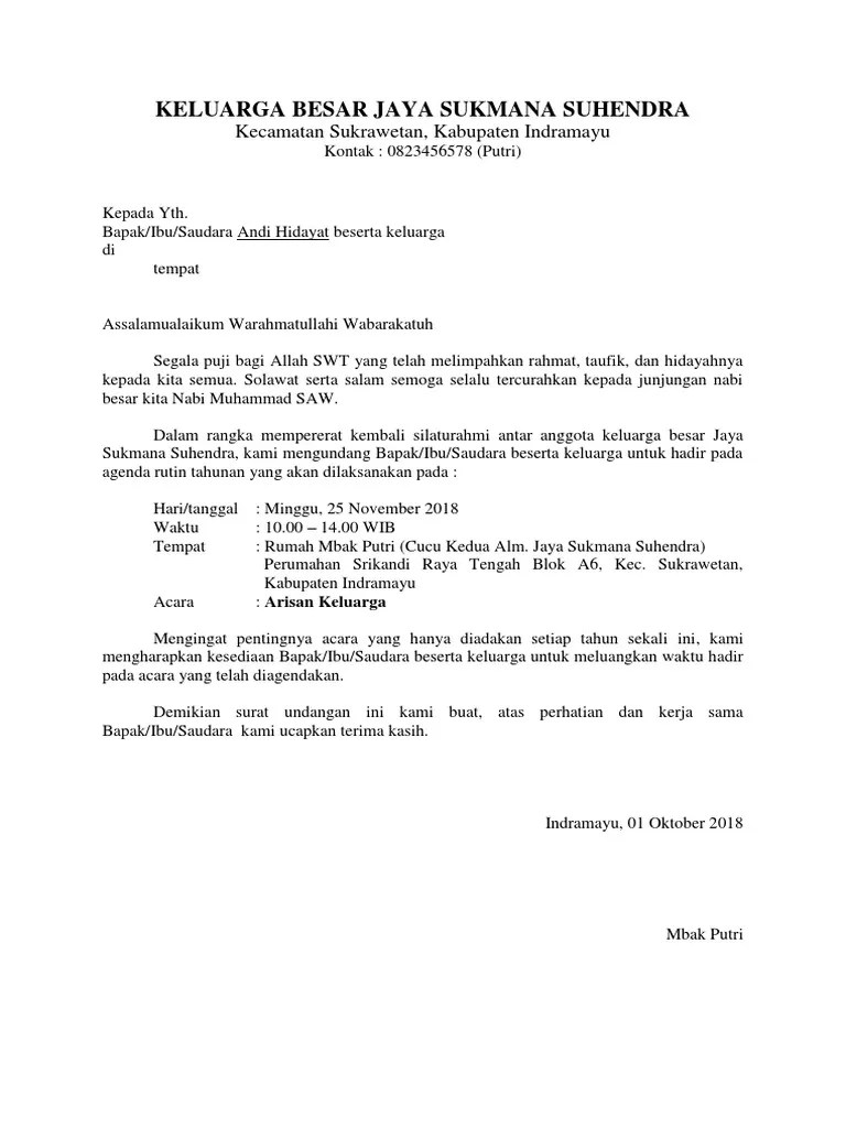 Contoh surat undangan arisan yang baik sebagai bahan referensi membuat surat. Contoh Undangan Arisan Rt Goreng