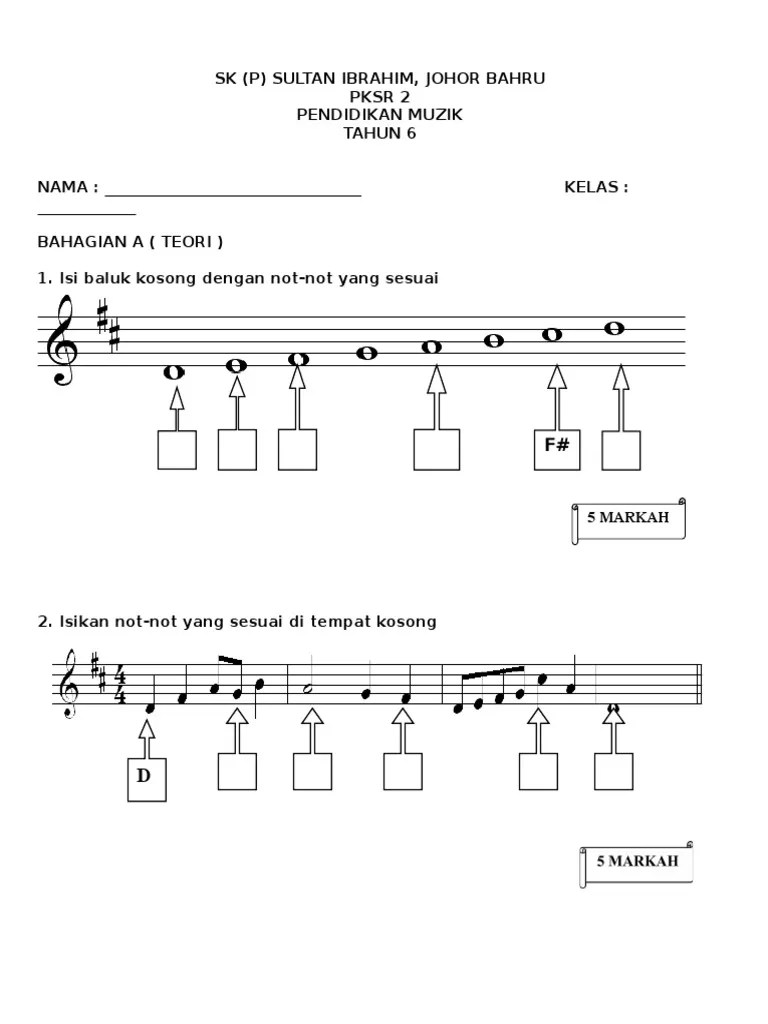 Nama not muzik tahun 6. Tahun 6 Pdf