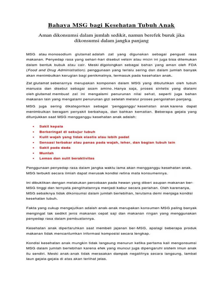 Bahaya MSG Untuk Anak | PDF