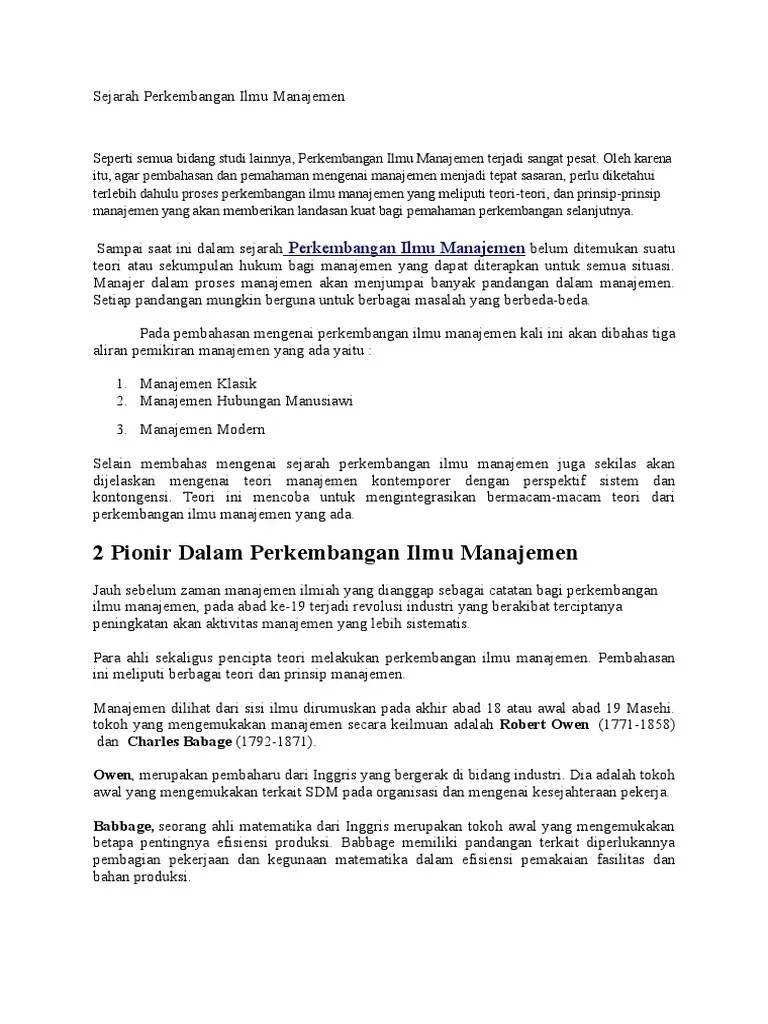 Sejarah Perkembangan Ilmu Manajemen | PDF